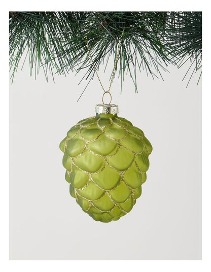 Harvest Christmas Glass Glitter Acorn Ornament 9cm in Green