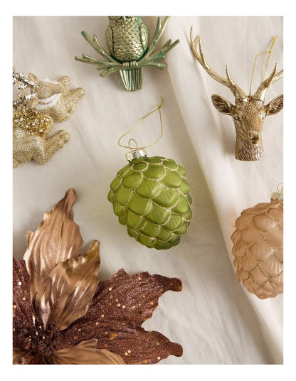 Harvest Christmas Glass Glitter Acorn Ornament 9cm in Green