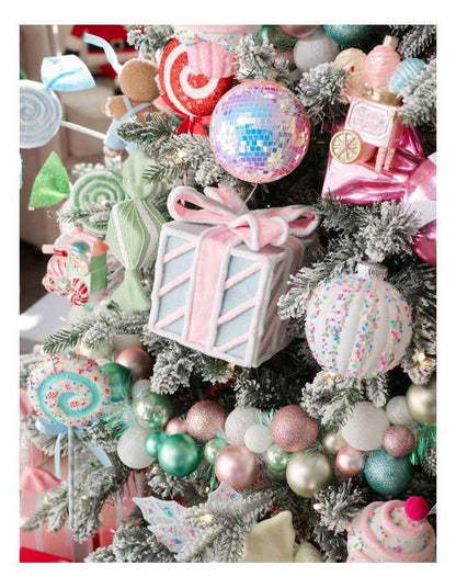 Candyland Christmas Present Ornament 15cm in Pink/Blue