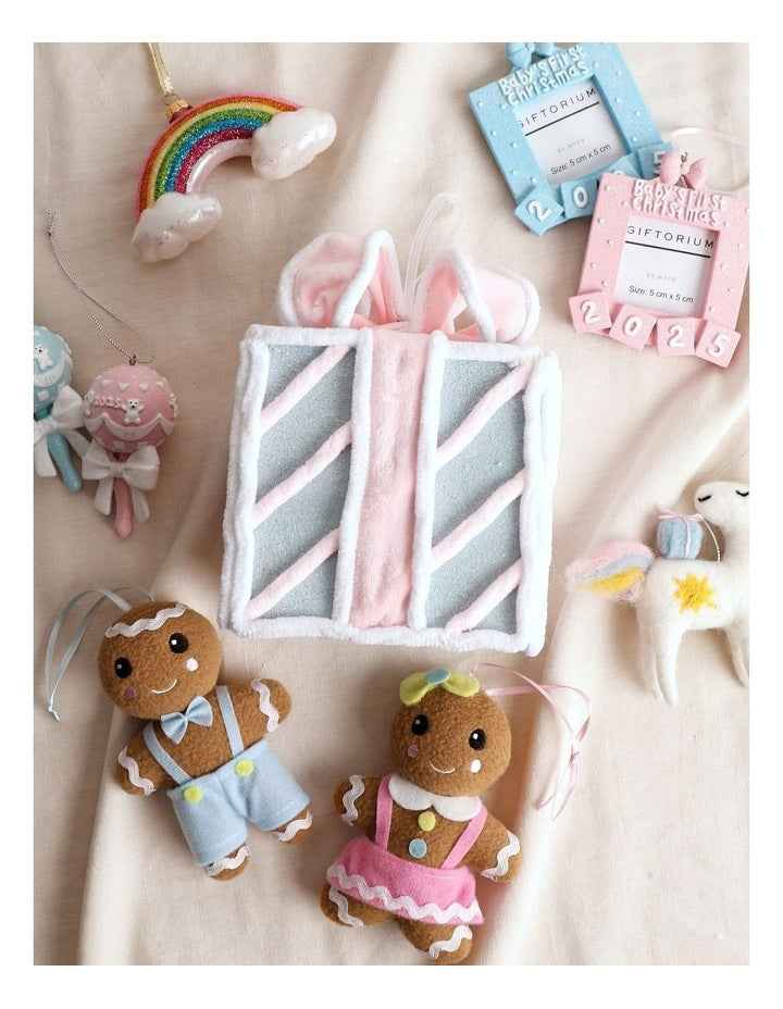 Candyland Christmas Present Ornament 15cm in Pink/Blue