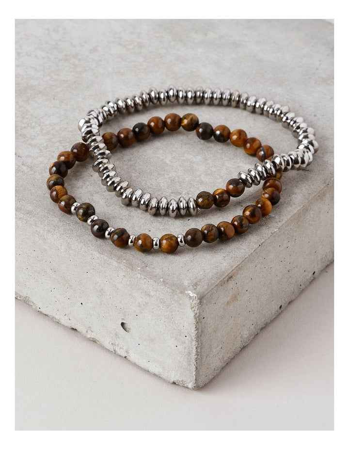 Thin Beaded Bracelet 2Pk in Brown