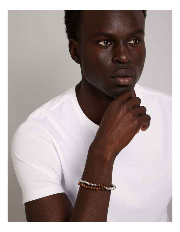 Thin Beaded Bracelet 2Pk in Brown