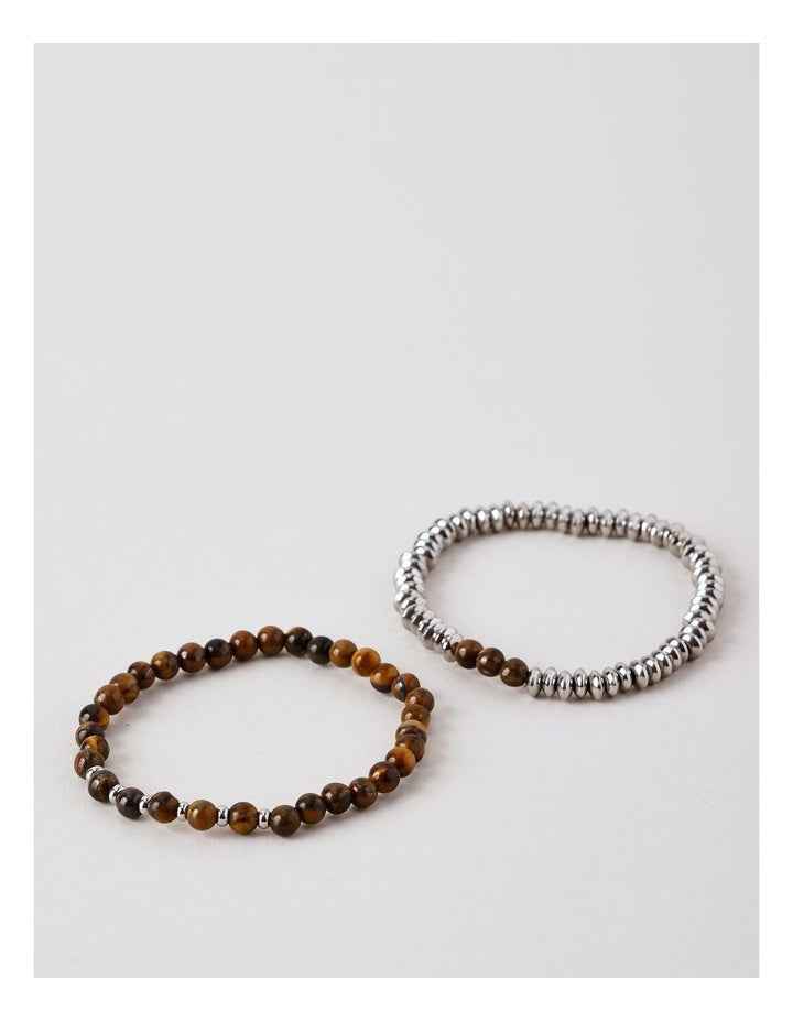 Thin Beaded Bracelet 2Pk in Brown