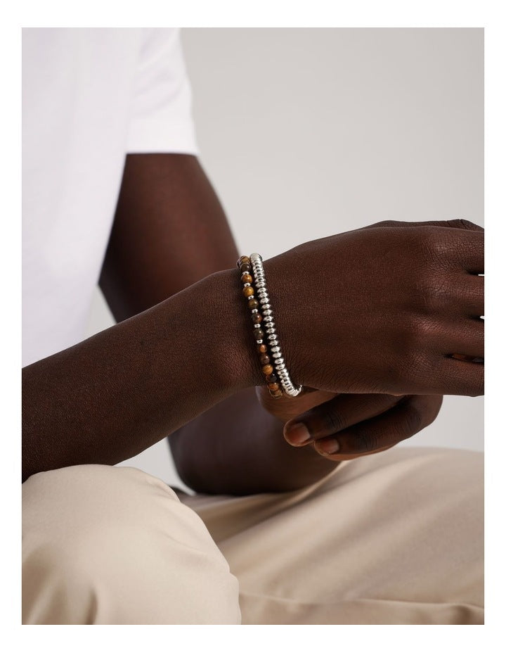 Thin Beaded Bracelet 2Pk in Brown
