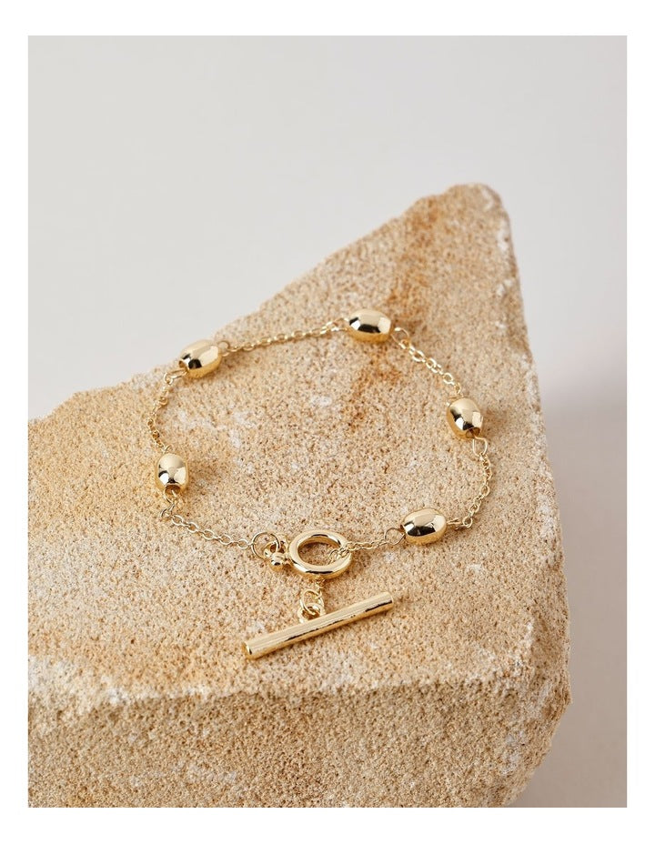 T-Bar & Bead Bracelet in Gold