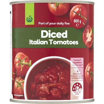 Woolworths Diced Italian Tomatoes 800g
