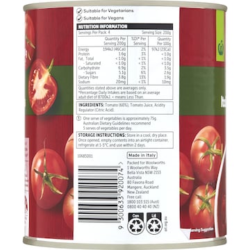 Woolworths Diced Italian Tomatoes 800g