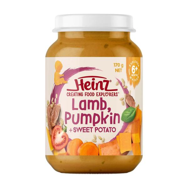 HEINZ LAMB- PUMPKIN + SWEET POTATO BABY FOOD JAR 6+ MONTHS 170G