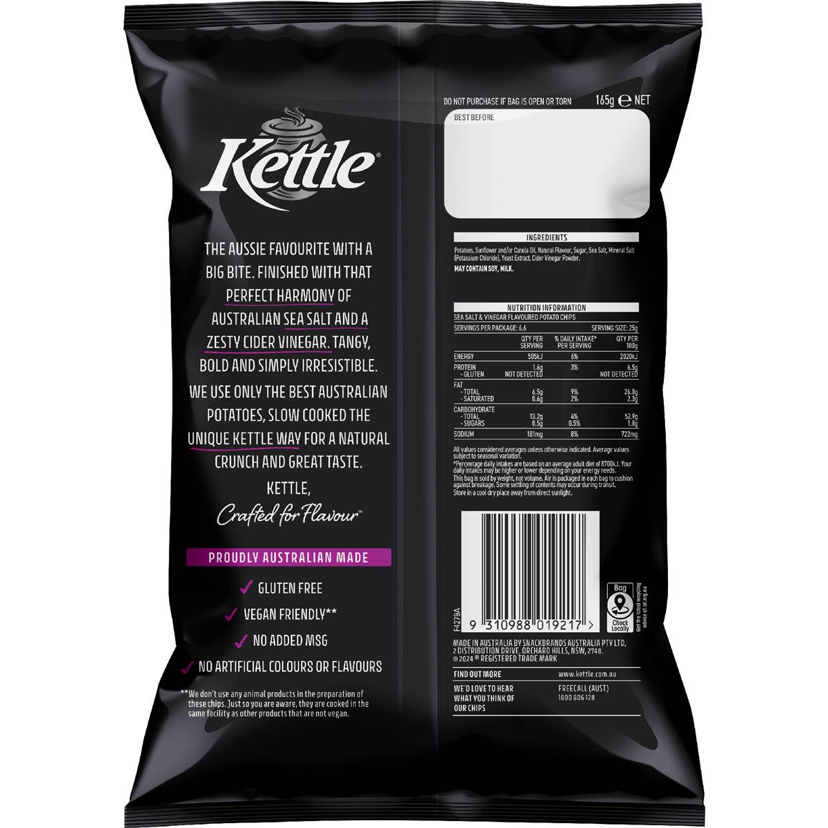 Kettle Sea Salt & Vinegar Chips Chips 165g