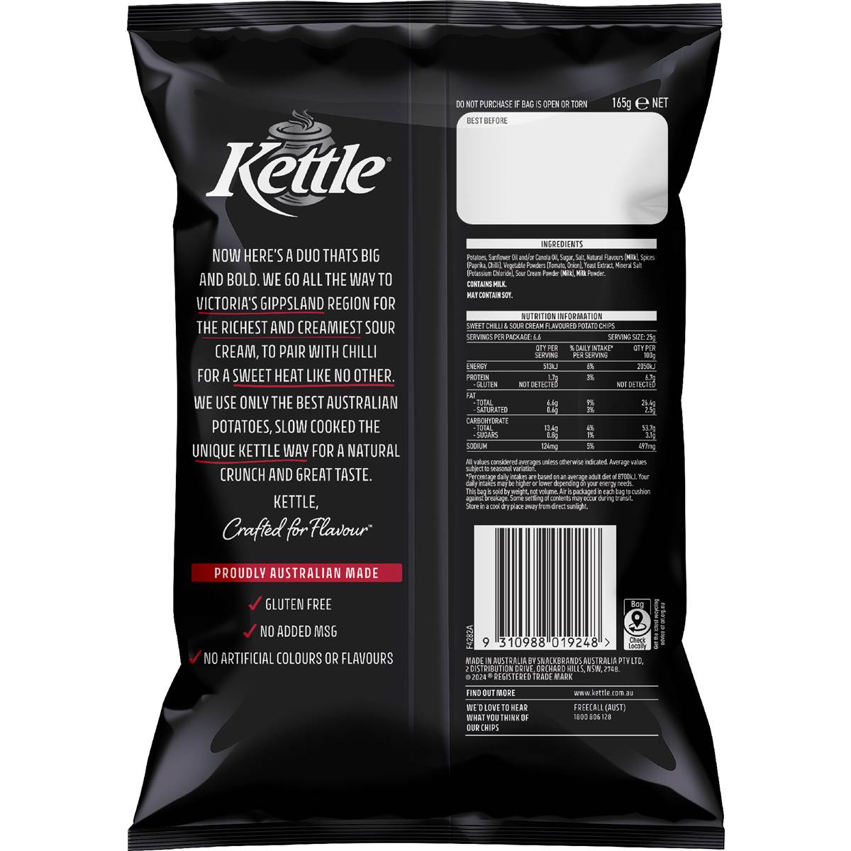 Kettle Sweet Chilli & Sour Cream Potato Chips 165g