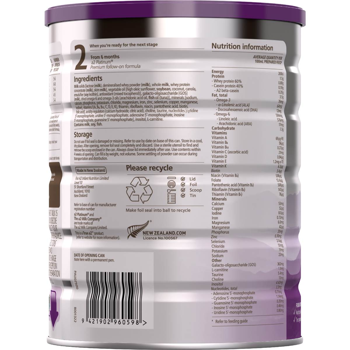 A2 Platinum Infant Formula Stage 1 900g
