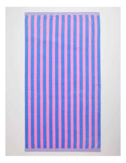 Reverse Stripe Terry Beach Towel in Candy