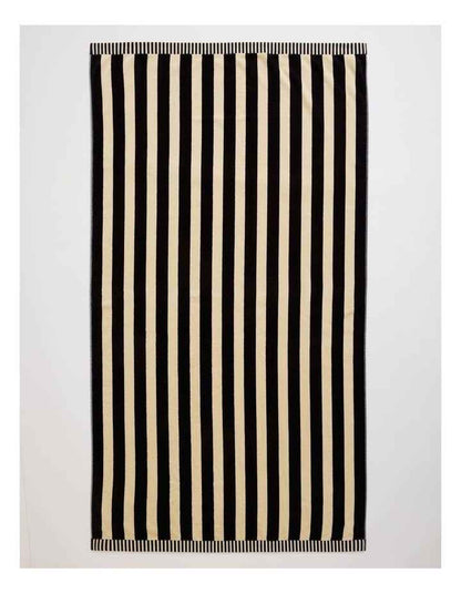 Reverse Stripe Terry Beach Towel in Black