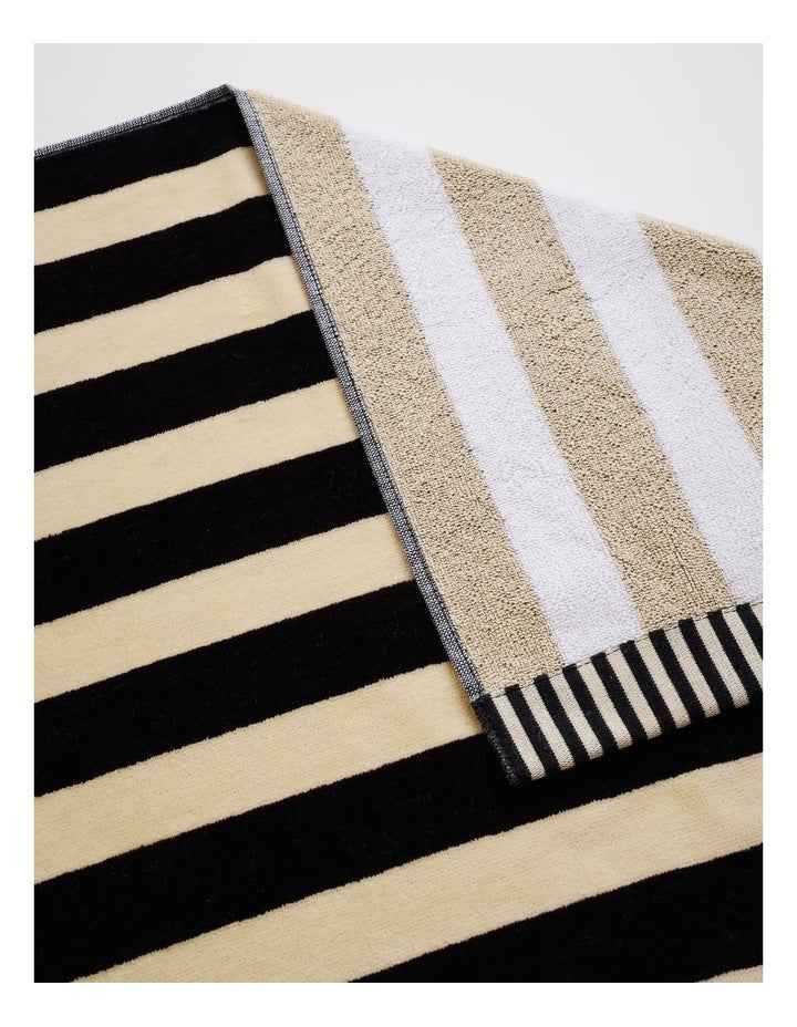 Reverse Stripe Terry Beach Towel in Black