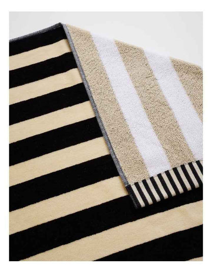 Reverse Stripe Terry Beach Towel in Black