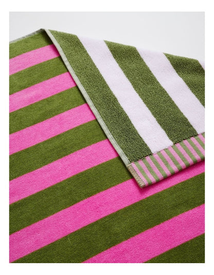 Reverse Stripe Terry Beach Towel in Olive