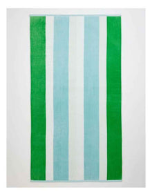 Chunky Reverse Stripe Velour Beach Towel in Green/Blue