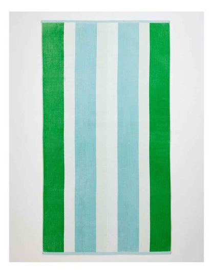 Chunky Reverse Stripe Velour Beach Towel in Green/Blue