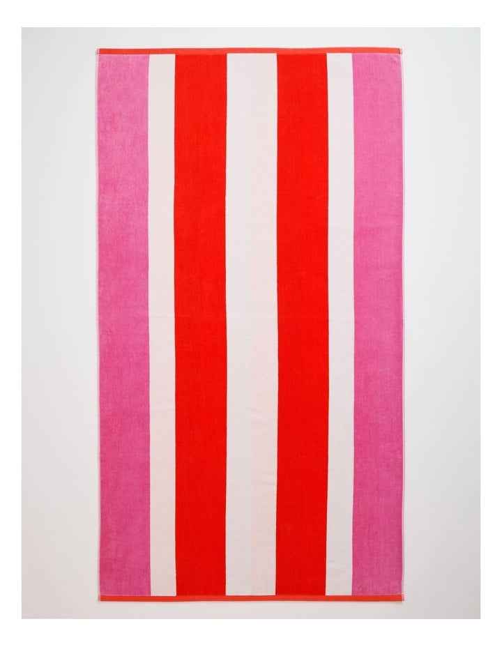 Chunky Reverse Stripe Velour Beach Towel in Pink/Red