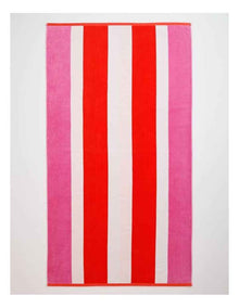 Chunky Reverse Stripe Velour Beach Towel in Pink/Red
