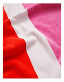 Chunky Reverse Stripe Velour Beach Towel in Pink/Red