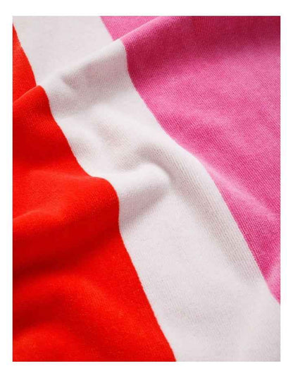 Chunky Reverse Stripe Velour Beach Towel in Pink/Red