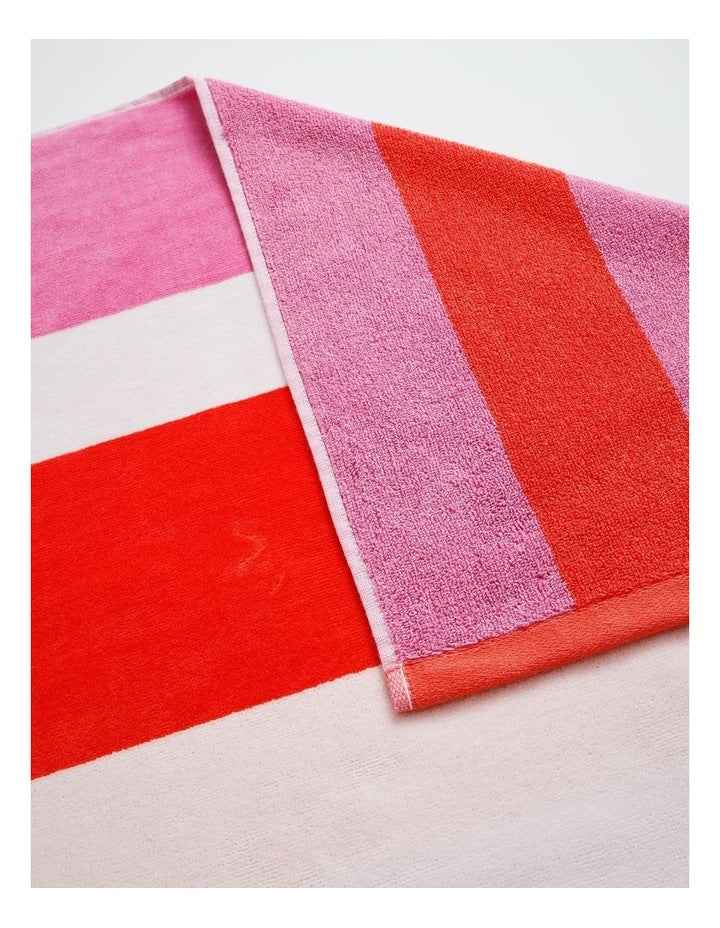 Chunky Reverse Stripe Velour Beach Towel in Pink/Red