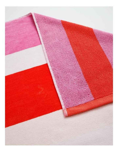 Chunky Reverse Stripe Velour Beach Towel in Pink/Red