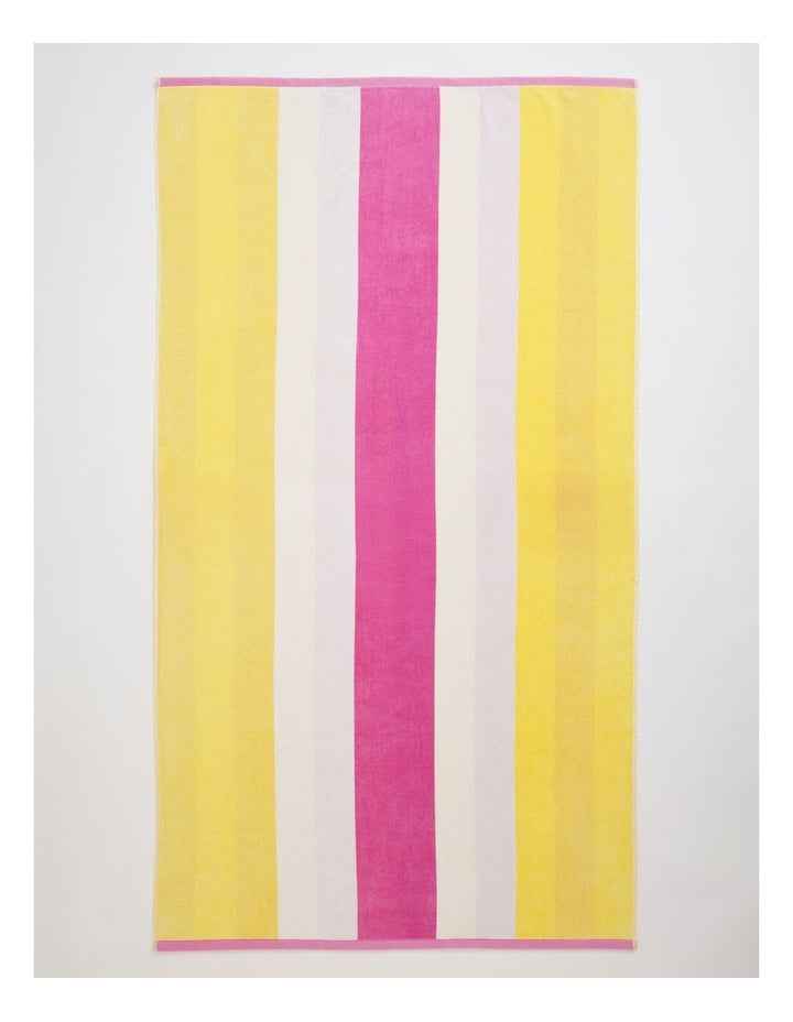 Chunky Reverse Stripe Velour Beach Towel in Pink/Green