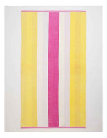 Chunky Reverse Stripe Velour Beach Towel in Pink/Green