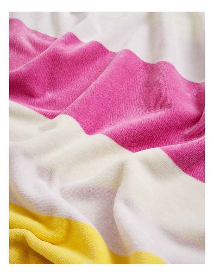Chunky Reverse Stripe Velour Beach Towel in Pink/Green