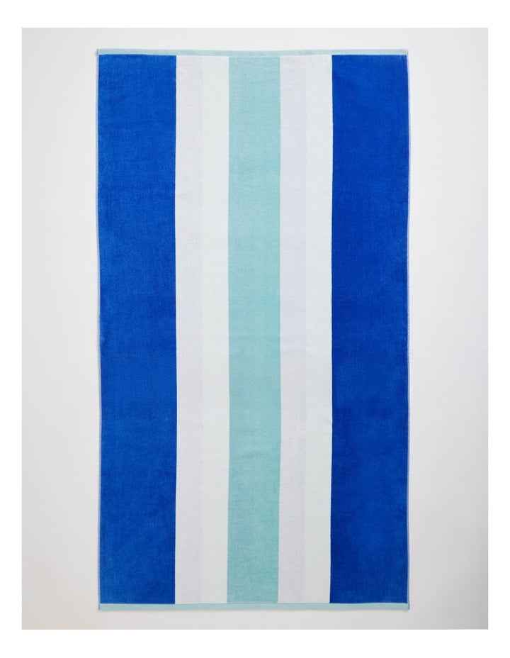 Chunky Reverse Stripe Velour Beach Towel in Blue