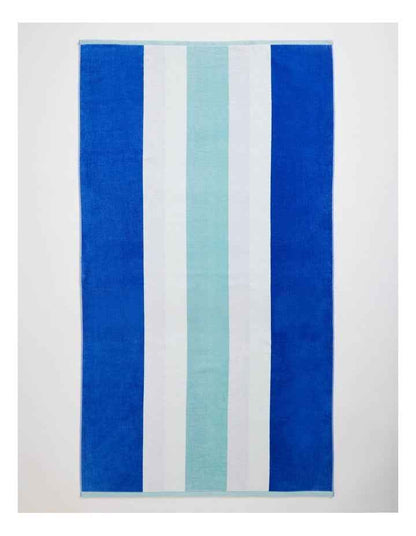 Chunky Reverse Stripe Velour Beach Towel in Blue
