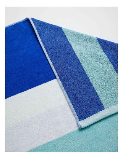 Chunky Reverse Stripe Velour Beach Towel in Blue