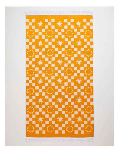 Summer Check Terry Beach Towel in Mustard