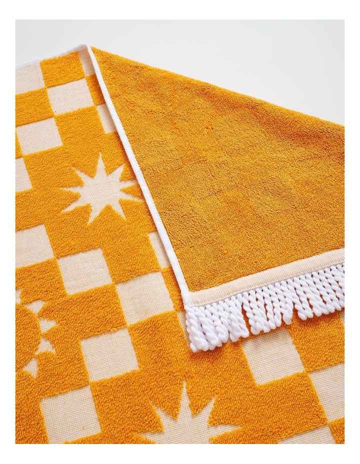 Summer Check Terry Beach Towel in Mustard