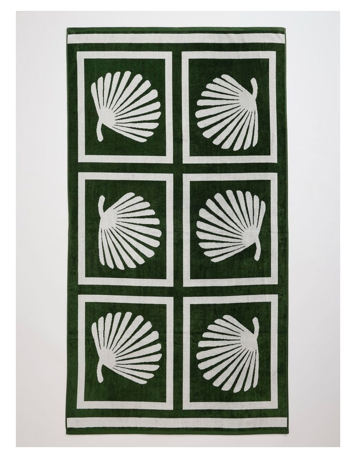 Fan Palm Tile Beach Towel in Green