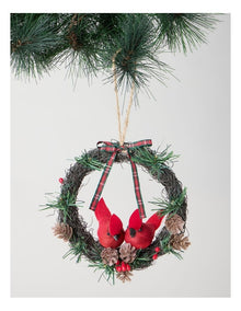 Heirloom Christmas Cardinals on Mini Wreath Ornament 16cm in Red/Green
