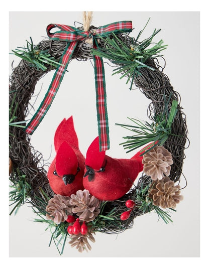 Heirloom Christmas Cardinals on Mini Wreath Ornament 16cm in Red/Green