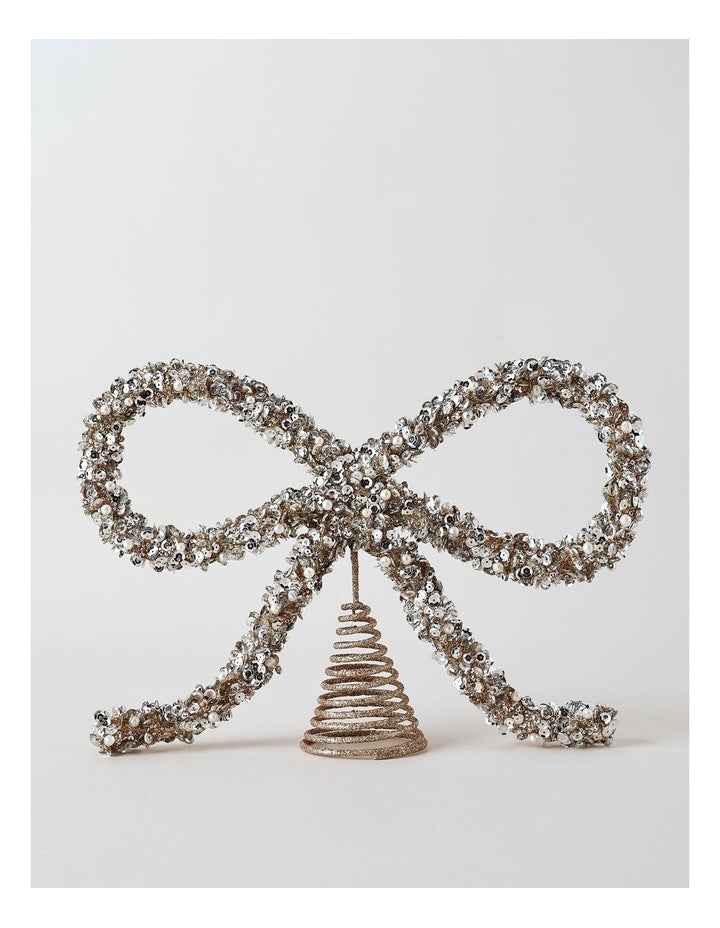 Luxe Christmas Plastic Bow Topper 23cm in Gold/Silver