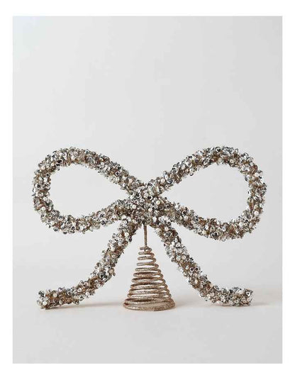 Luxe Christmas Plastic Bow Topper 23cm in Gold/Silver