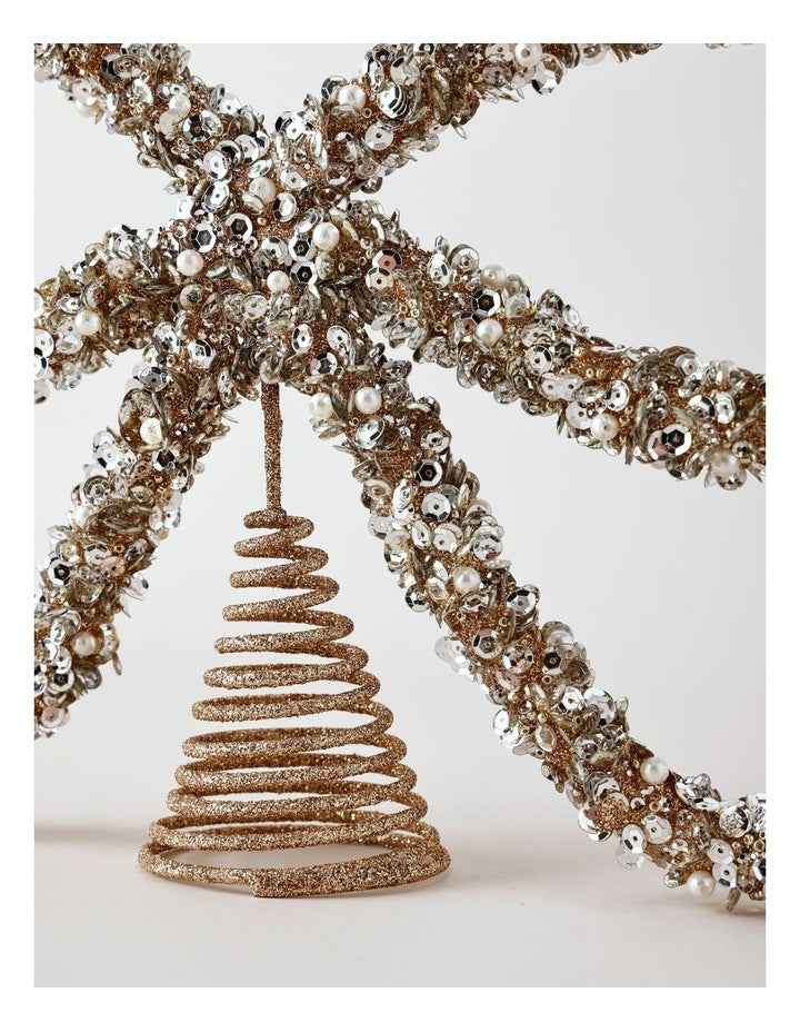 Luxe Christmas Plastic Bow Topper 23cm in Gold/Silver