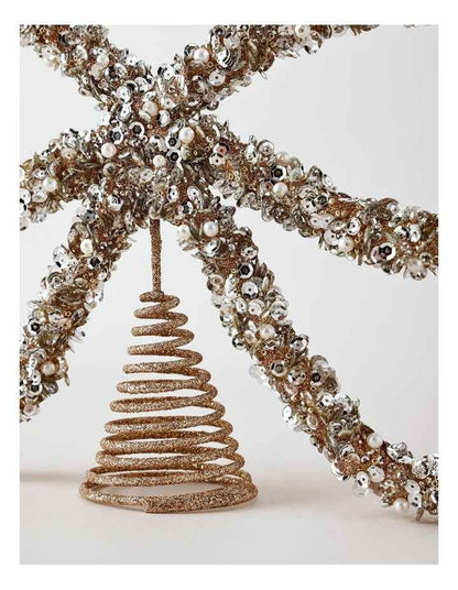 Luxe Christmas Plastic Bow Topper 23cm in Gold/Silver