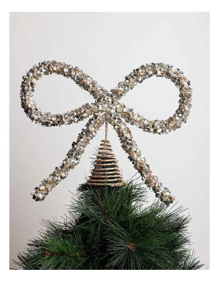 Luxe Christmas Plastic Bow Topper 23cm in Gold/Silver