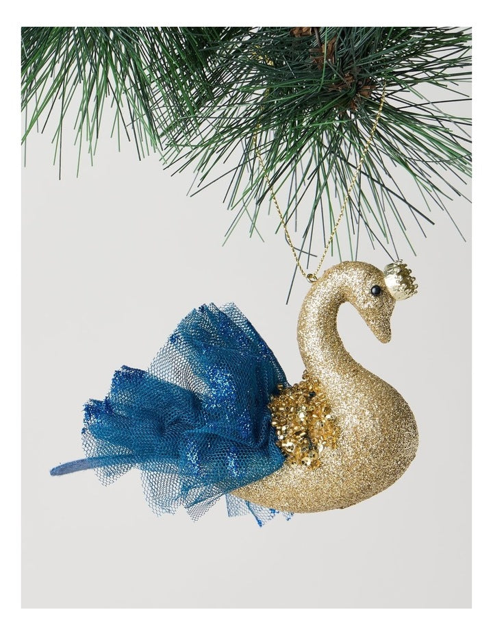 Luxe Christmas Plastic Swan Ornament 8cm in Blue