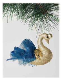 Luxe Christmas Plastic Swan Ornament 8cm in Blue