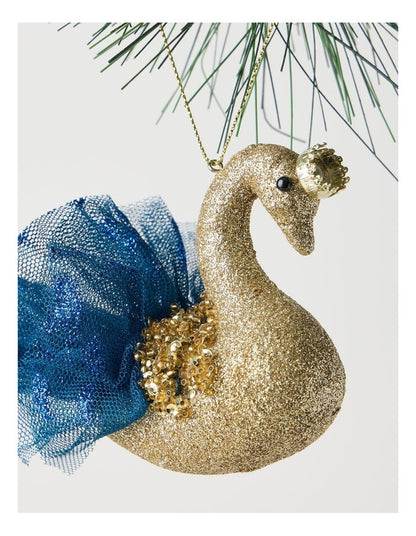 Luxe Christmas Plastic Swan Ornament 8cm in Blue