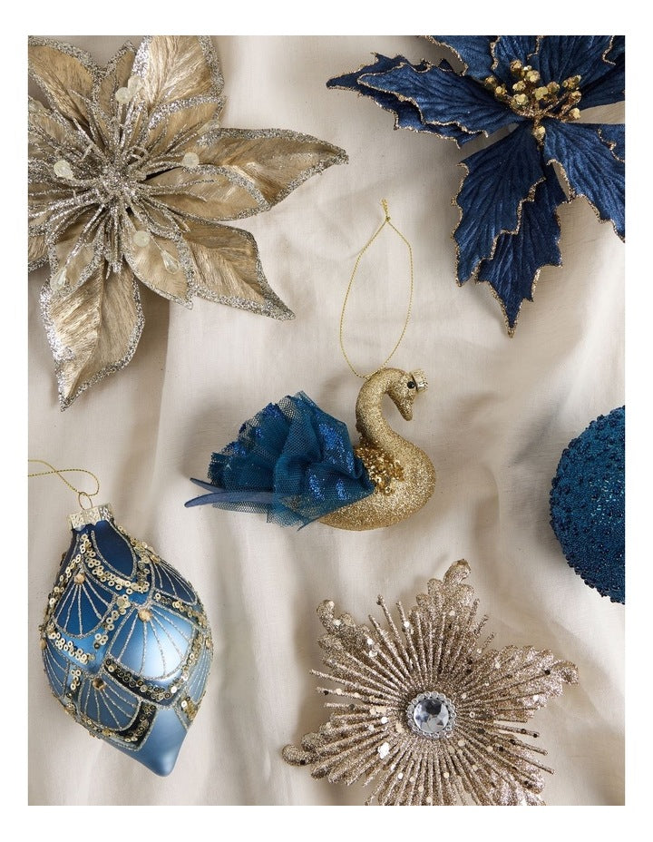 Luxe Christmas Plastic Swan Ornament 8cm in Blue