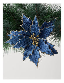 Luxe Christmas Fabric Poinsettia Clip 23cm in Navy