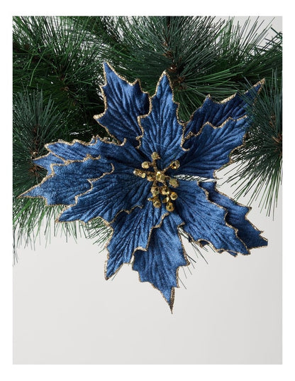 Luxe Christmas Fabric Poinsettia Clip 23cm in Navy